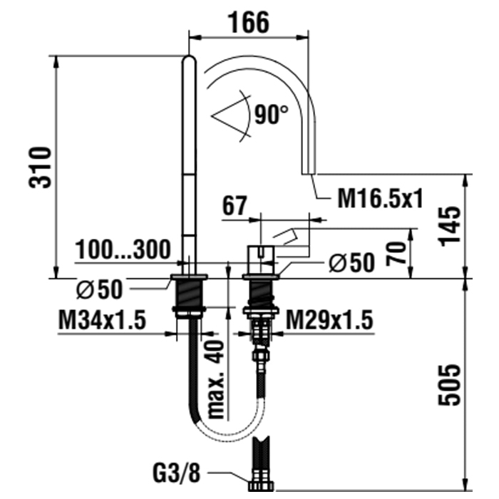 Laufen Kartell Смеситель для раковины, 2 отв., без донного клапана, цвет: PVD матовая нержавеющая сталь