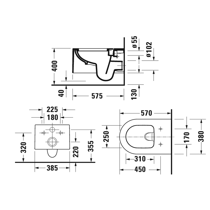 Duravit Millio Унитаз подвесной, 37х57см.,  декор "Grooves", крепление в компл., цвет: матовая корица