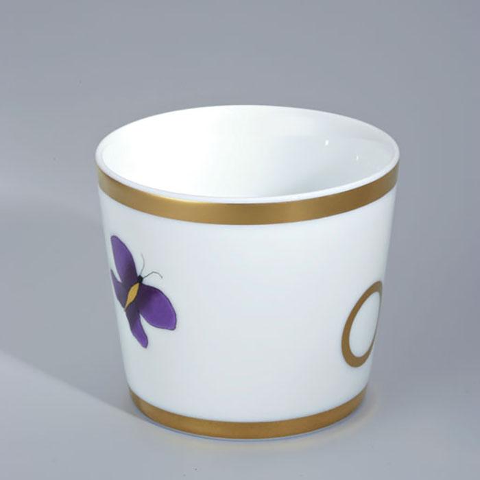 THG CAPUCINE MAUVE DECOR OR Китайская лакированная коробка с белой керамической крышкой Ø126 мм., middle size, декор золото/лиловый, цвет: золото