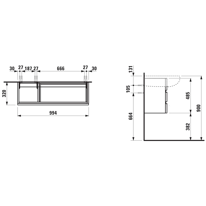 Laufen Alessi One Тумба c раковиной, 120x50cм, с 2 выдвиж. ящиками, с сифоном, подвесная, покрытие LLC, цвет: орех