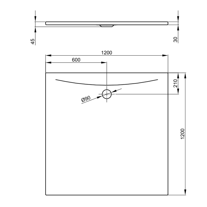 Bette Floor Side Душевой поддон квадратный 120х120, D 9см, цвет: белый