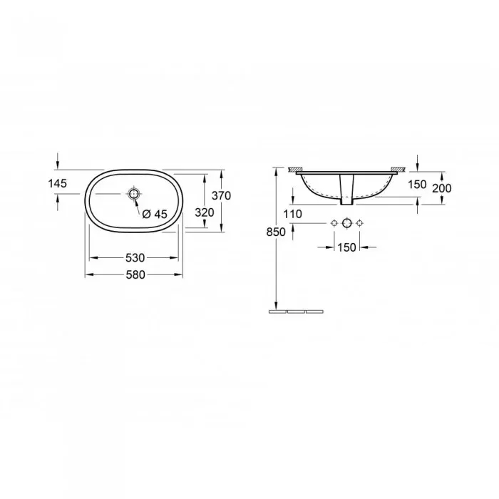 Villeroy&Boch O.novo Раковина для установки под столешницу 53х32х20.5, с переливом, цвет: альпийский белый