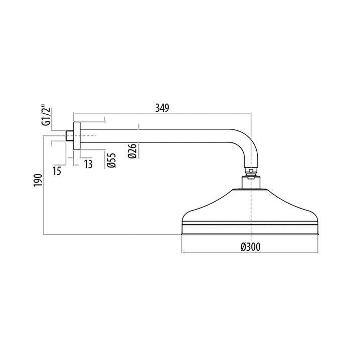 Gattoni PD Верхний душ в классическом стиле D=300 мм с настенным держателем 349 мм, цвет: золото 24К