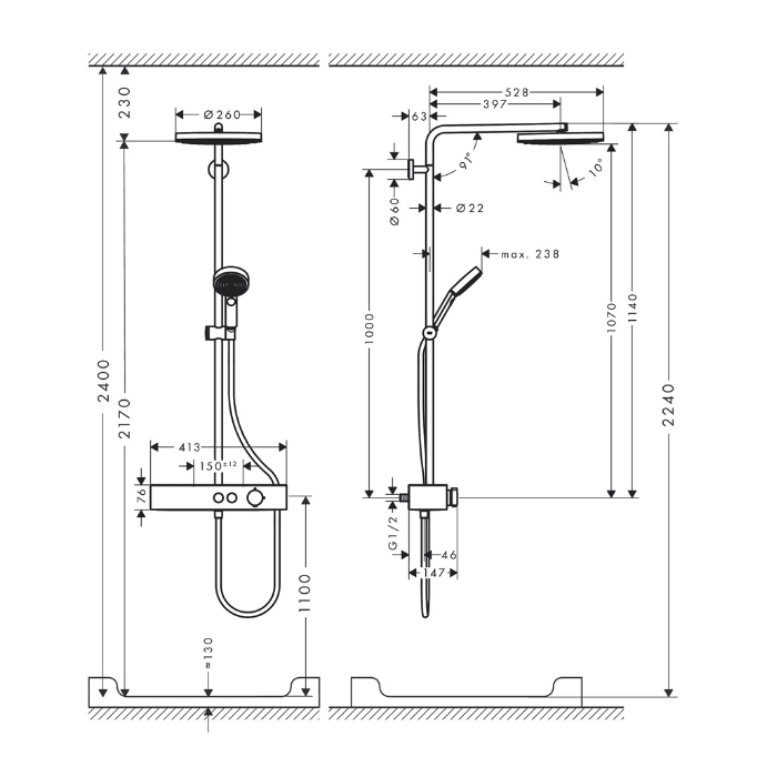 Hansgrohe Pulsify S Душевая система, настенная, 1jet, цвет: хром