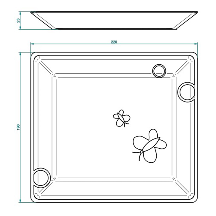 THG CAPUCINE MAUVE DECOR OR Поднос керамический 220х198 мм., настольный, large size, декор золото/лиловый, цвет: белый