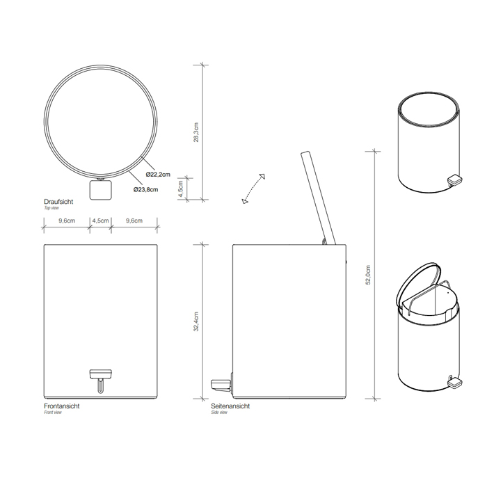 Decor Walther TE 50 Ведро 23.5xh32см, с педалью и крышкой, softclose, напольное, цвет: хром