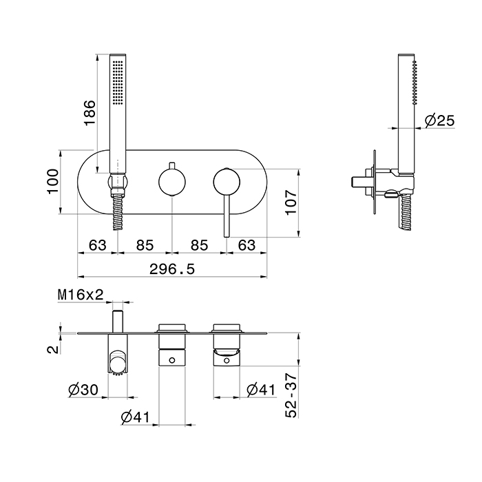 Newform XT Смеситель для душа, встраиваемый, с ручным душем, 2 потока, внешняя часть, цвет: copper satin