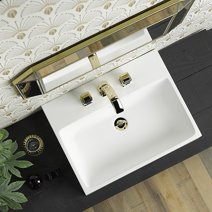 THG Metropolis Cristal Noir Смеситель для раковины на 3 отверстия, с донным клапаном, цвет: Soft Gold