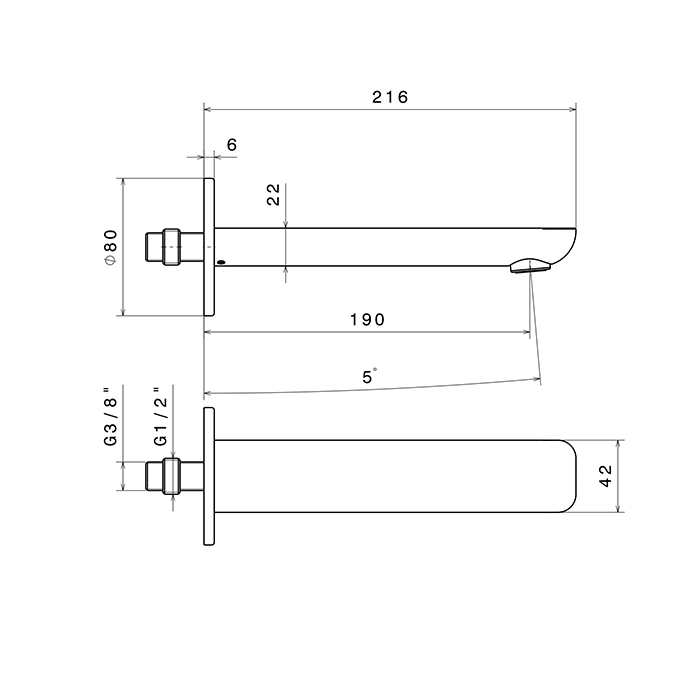 Newform Extro Излив для раковины из стены, длина 190 мм, цвет: хром