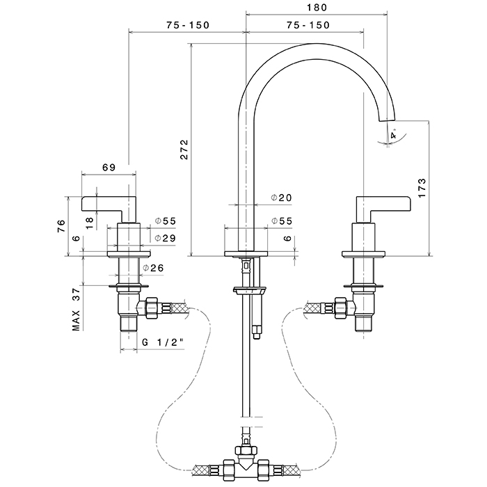 Newform Blink Chic Смеситель для раковины на 3 отв, излив: 18см., цвет: хром