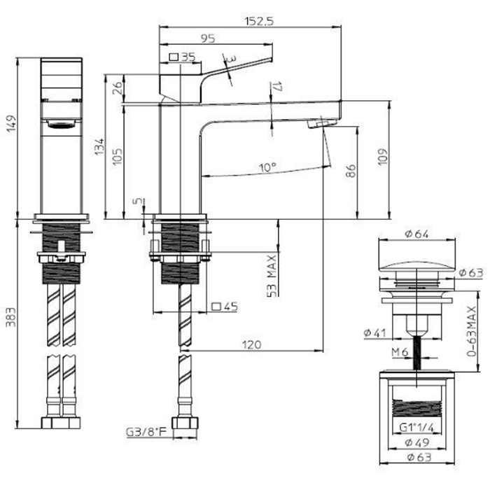 Bossini Aki Line Смеситель для раковины, на 1 отв., с донным клапаном, цвет: черный матовый