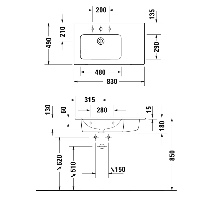 Duravit ME by Starck Раковина 83x49 см, 1 отв., цвет: белый