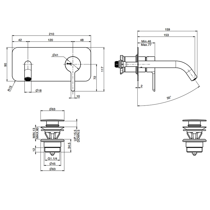 Fima Carlo Frattini Snap Cмеситель для раковины, встраиваемый, цвет: черный матовый