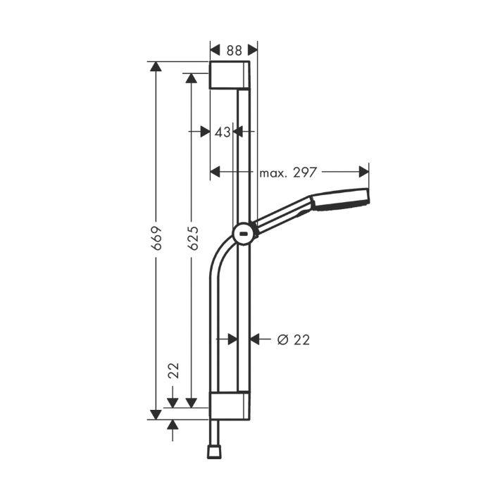 Hansgrohe Pulsify Душевой гарнитур: штанга 65см., ручной душ Ø10.5см., 3jet Relaxation и шланг 160см., цвет: белый матовый