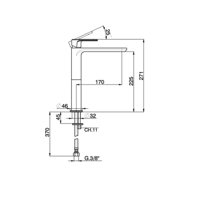 Cisal LineaViva Смеситель для раковины, на 1 отв., h: 27.1см, без донного клапана, цвет: Nichel Spazzolato