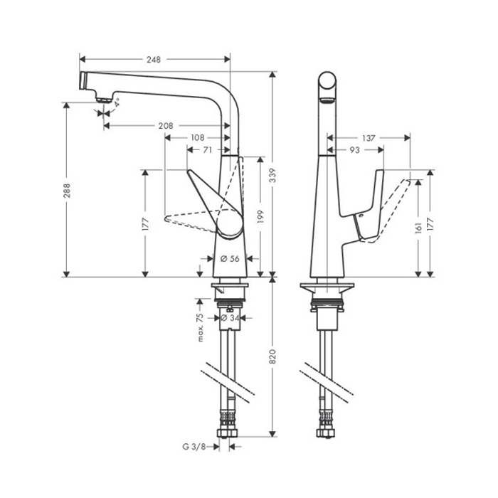 Hansgrohe Talis Select S, Смеситель для кухни, с поворотным изливом, Цвет: хром