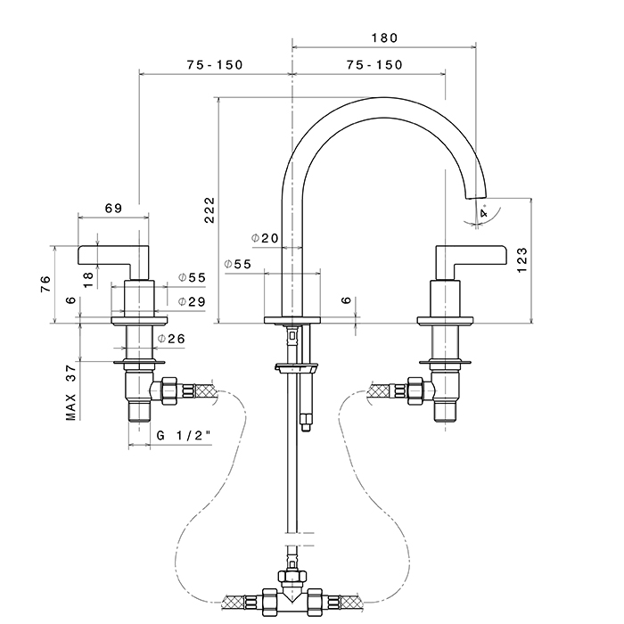 Newform Blink Chic Luxury Смеситель для раковины, 3 отв., цвет: PVD copper bronze