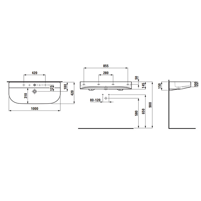 Laufen Sonar Раковина подвесная 100x42x14.5см., без отв., с переливом, цвет: белый