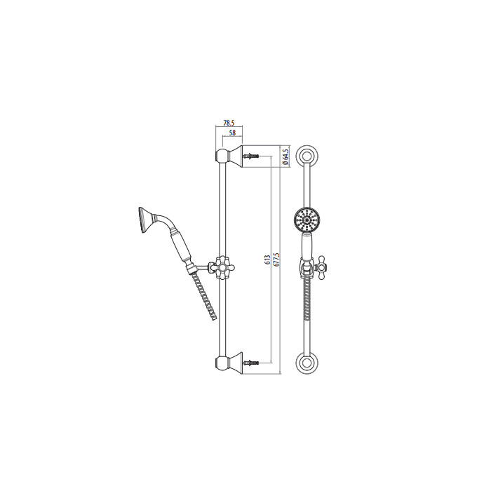 Gattoni PD Душевая стойка 60см с лейкой CLASSIC и шлангом, цвет: бронза