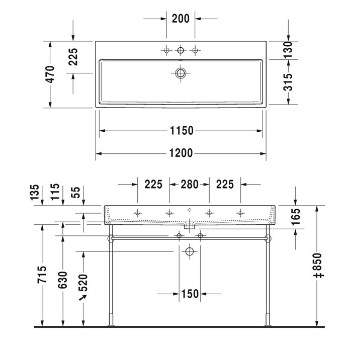 Duravit Vero Air Раковина накладная 120х47см, с 2 отв., без перелива, шлифованная, цвет: белый