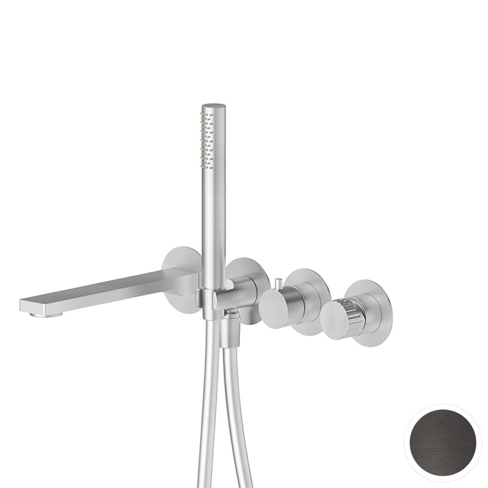 Newform Steel Line Смеситель для ванны, настенный, с ручным душем, цвет: pvd brushed gun metal