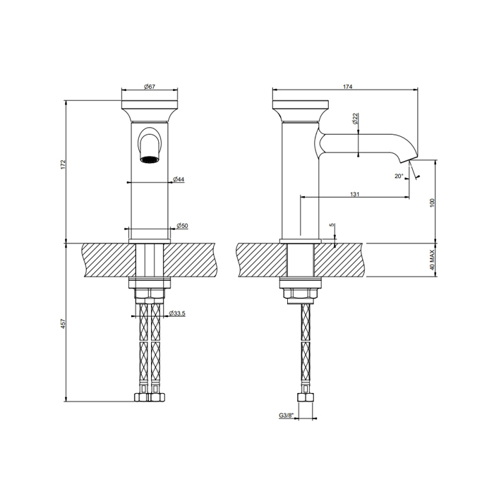 Gessi Origini Смеситель для раковины, на 1 отв., с донным клапаном, цвет: Warm Bronze Br. PVD