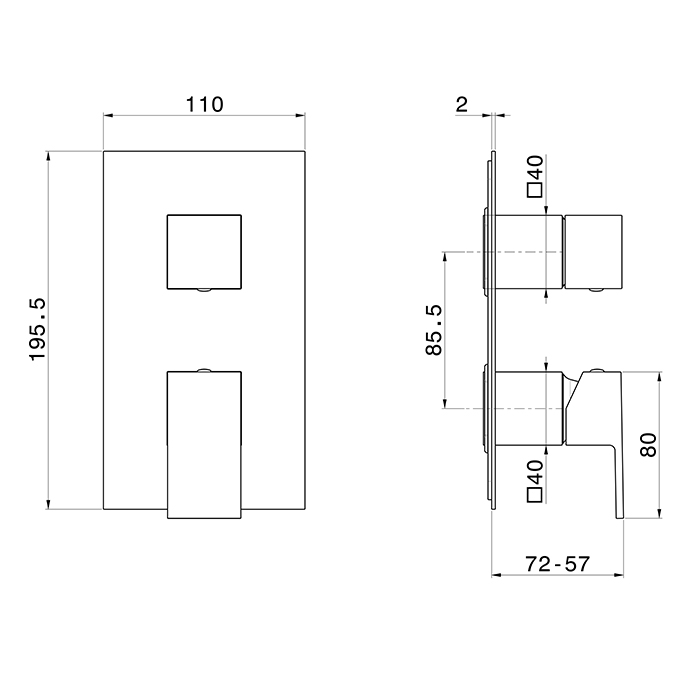 Newform Ergo Q Смеситель для душа, встраиваемый, 2 потока, внешняя часть, цвет: черный матовый