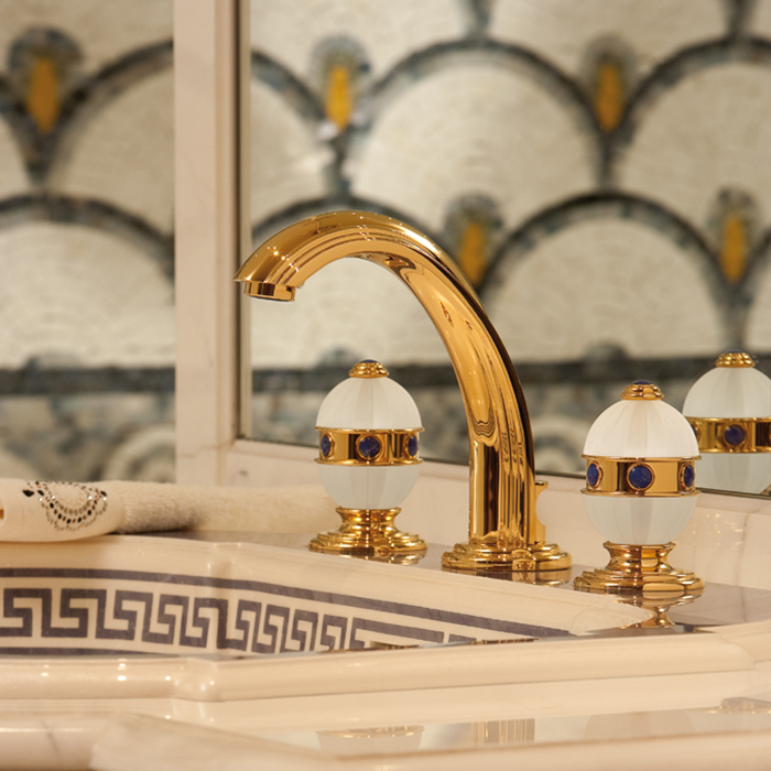 THG Amboise Lapis Lazuli Смеситель для раковины, 3 отв., цвет: золото/лазурит