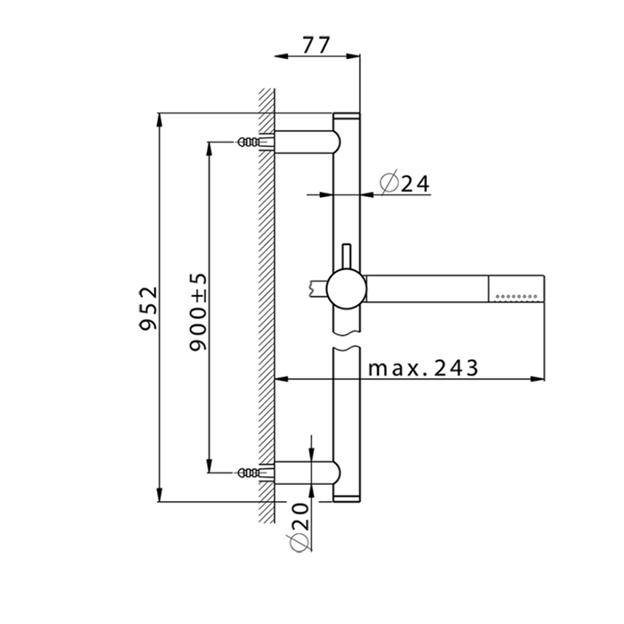 Cisal Slim Штанга для душа 95.2см, с ручным душем и гибким шлангом 150см, цвет: черный матовый
