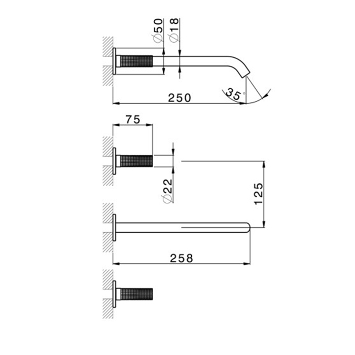 Cisal X32 Смеситель для раковины, встраиваемый, излив: 25см., цвет: Brushed Stainless Steel