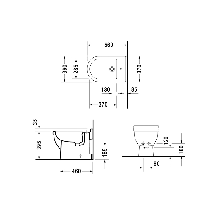 Duravit Starck 3 Биде приставное 56х36см , с 1 отв., покрытие WonderGliss, цвет: белый