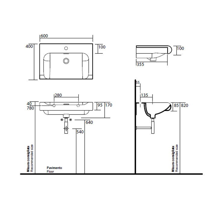 Kerasan Inka Project Раковина 60x40 см, 1 отв., цвет: белый