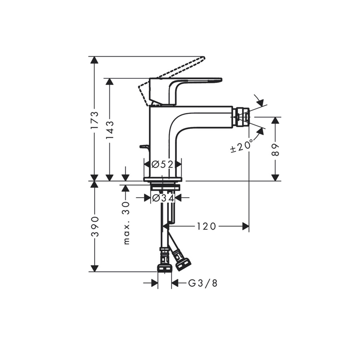 Hansgrohe Rebris E Смеситель для биде на 1 отверстие, однорычажныйс д/клапаном, цвет: черный матовый