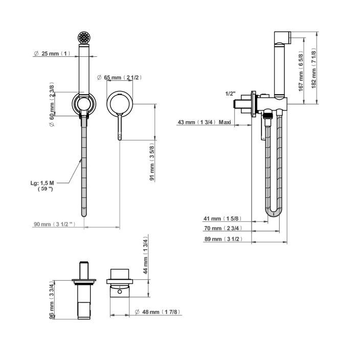 THG Hamptons Гигиенический душ со смесителем, держателем с подводом воды и шлангом 150см., цвет: золото