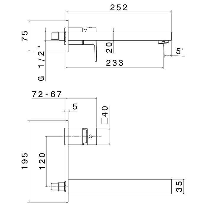 Newform Ergo Q Смеситель для раковины, встраиваемый, длинный излив, внешняя часть, цвет: хром