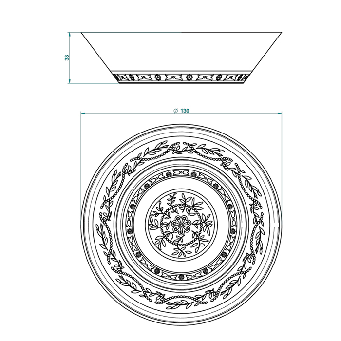 THG MARQUISE NOIR DECOR OR Блюдо керамическое ø130 мм., настольное, декор черный/золото, цвет: белый