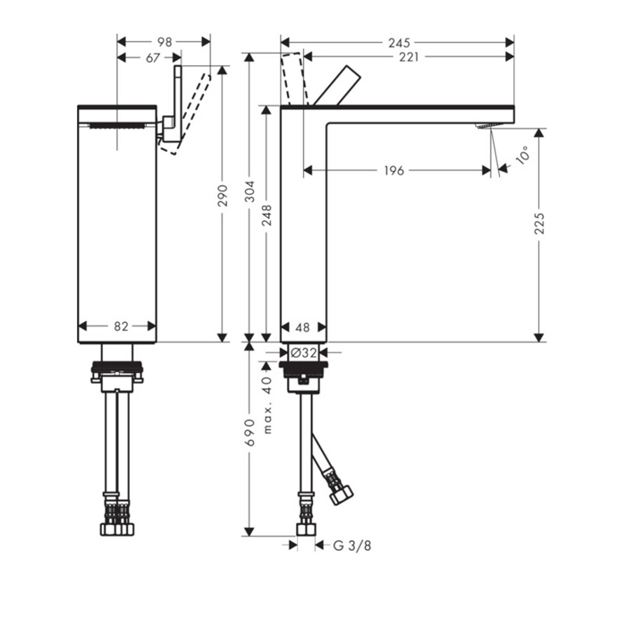 Axor MyEdition Смеситель для раковины, на 1 отв., излив 245мм, с донным клапаном, цвет: хром