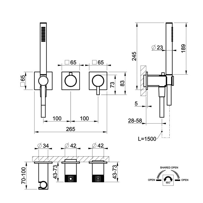 Gessi Incastri Смеситель для душа, настенный, с ручным душем, цвет: Finox Brushed Nickel