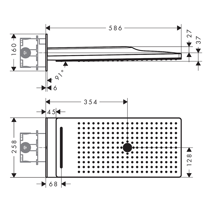 Axor ShowerSolutions Верхний душ 25x58см, 3jet, настенный, цвет: шлифованная бронза