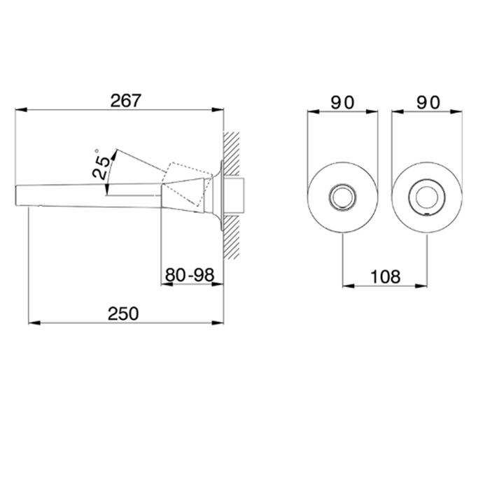 Cisal Vita Смеситель для раковины, встраиваемый, излив: 25см., внешняя и внутренняя части в комплекте, цвет: черный матовый