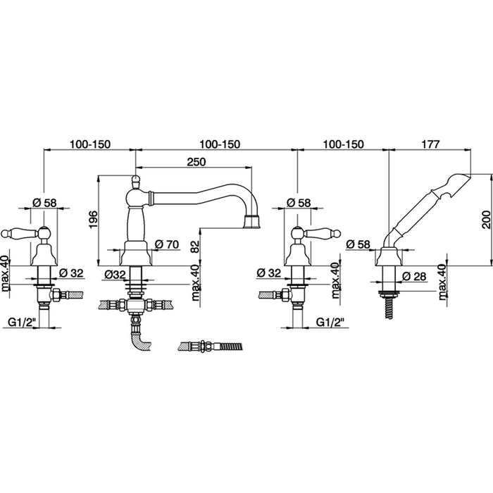 CISAL Arcana Toscana Смеситель на борт ванны на 4 отверстия,излив 250 мм, цвет: бронза