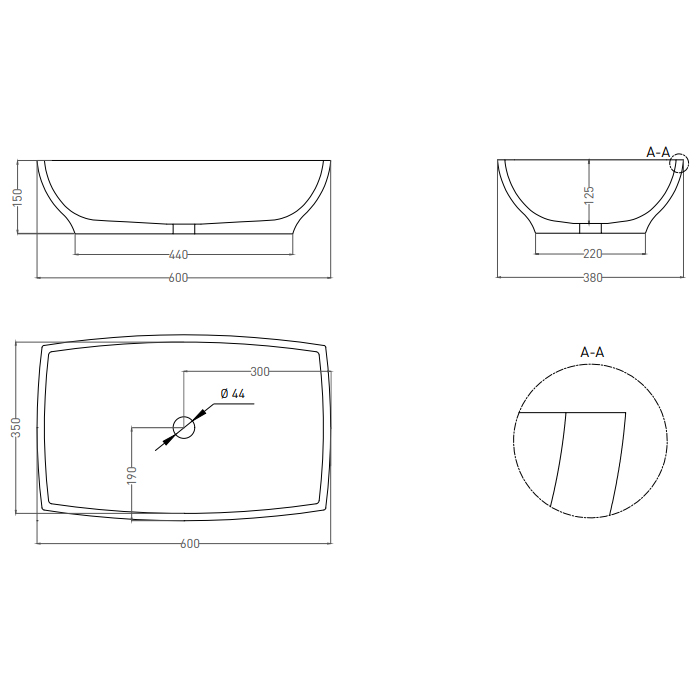 Salini Gloria Раковина 60x38x15см., без отв., накладная, S-Sense, цвет: белый глянцевый