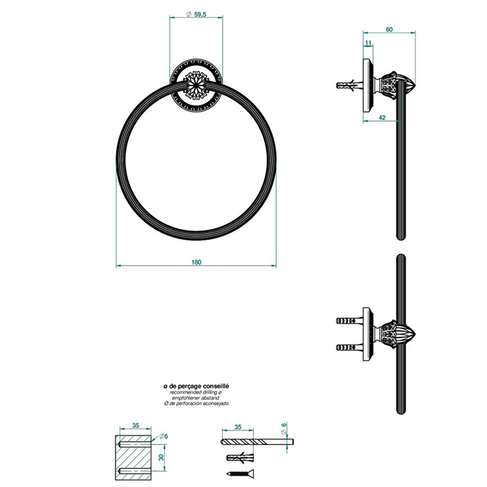 THG Malmaison Metal Полотенцедержатель-кольцо 18см., подвесной, цвет: Soft matt gold