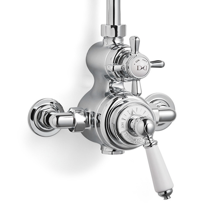 Devon&Devon Термостат наружного монтажа, для душевой для стойки, с белой ручкой, цвет: хром