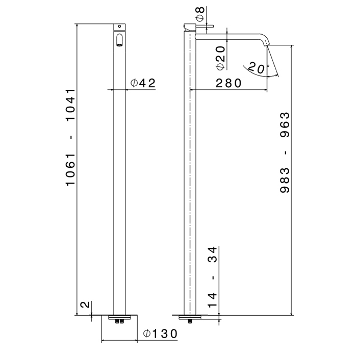 Newform X-STEEL 316 Смеситель для раковины, напольный, излив 28см., наружная часть, цвет: PVD Brushed copper bronze