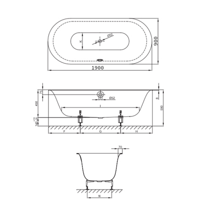 BetteLux Oval Ванна встраиваемая 190x90x45 см , цвет: белый