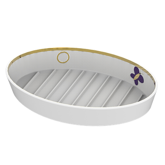 THG CAPUCINE MAUVE DECOR OR Мыльница керамическая, настольная, декор золото/лиловый, цвет: белый