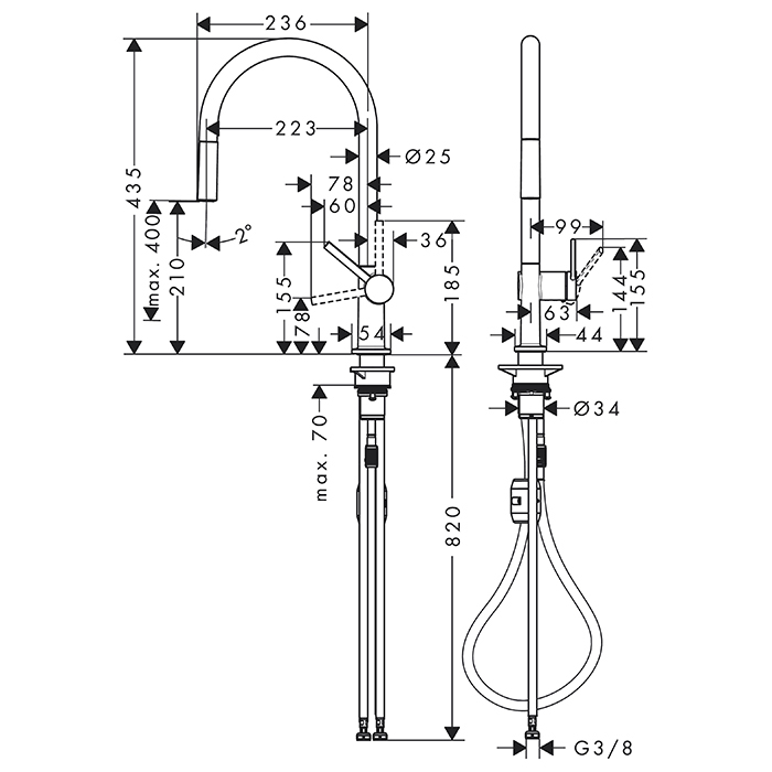 Hansgrohe Talis M54 Кухонный смеситель, на 1 отв, излив: 21см, с вытяжным изливом, цвет: черный матовый