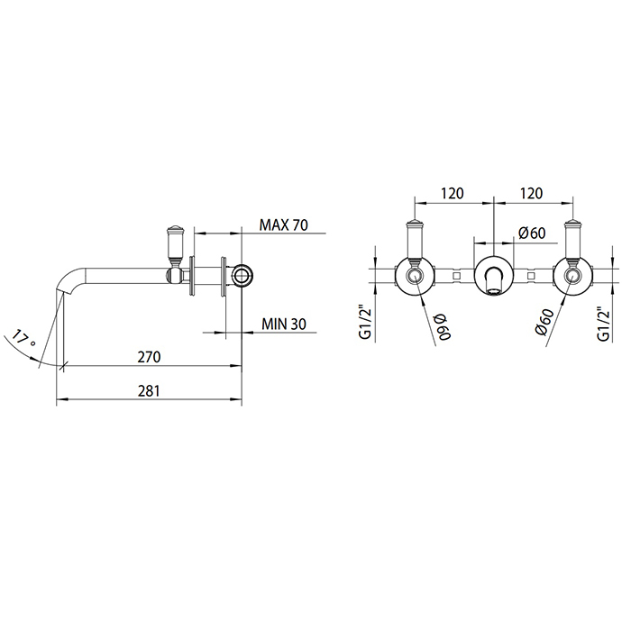 Bossini Liberty Смеситель для раковины, встраиваемый, цвет: античная бронза
