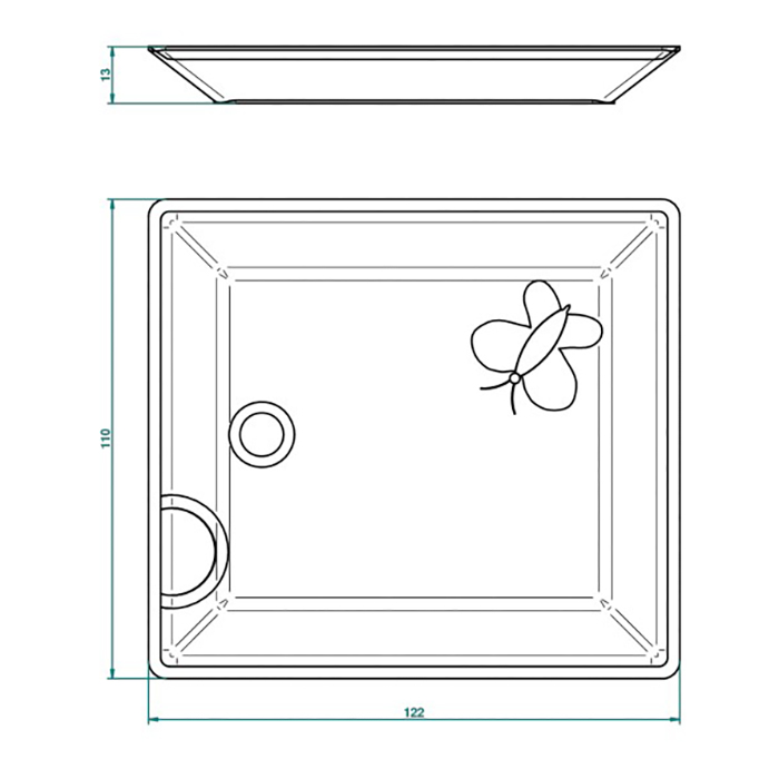 THG CAPUCINE VERT DECOR PLATINE Поднос керамический 122х110 мм., настольный, small size, декор платина/зеленый, цвет: белый